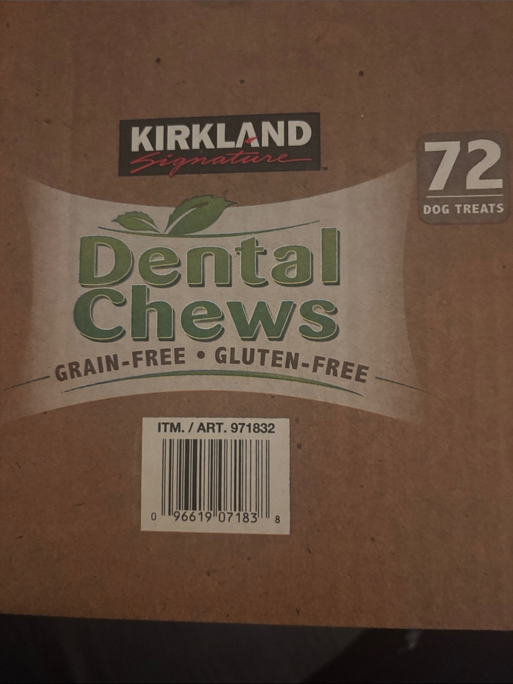 Kirkland Signature Dental Chews - Green and Brown Packaging
